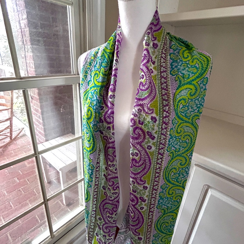Talbots Long Paisley Pastel Scarf Spring Floral Easter Soft Lightweight Green